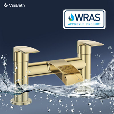 Symphony Round Waterfall Bath Filler Mixer Tap - Brushed Brass