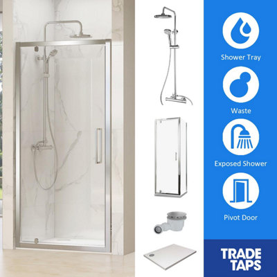 Synergy Chrome Pivot Hinge Door 700 x 700mm, Tray, Waste & Trisen Round Shower Full Set Price Comparisons | Compare The Build