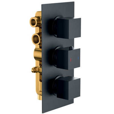 Synergy Concealed Thermostatic Triple Square Shower Valve Handle Matt Black