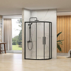 Synergy Designer 2 Door Black Shower Door 800 x 1000mm, Tray & Waste Set Sliding Offset Quad