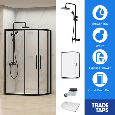 Synergy Designer Black 2 Door 800 x 1000mm, Tray, Waste & Trisen Shower Full Set Offset Quad Price Comparisons | Compare The Build