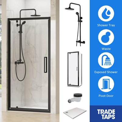 Synergy Designer Black Pivot Hinge Door 800 x 800mm, Tray, Waste & Trisen Shower Full Set Price Comparisons | Compare The Build