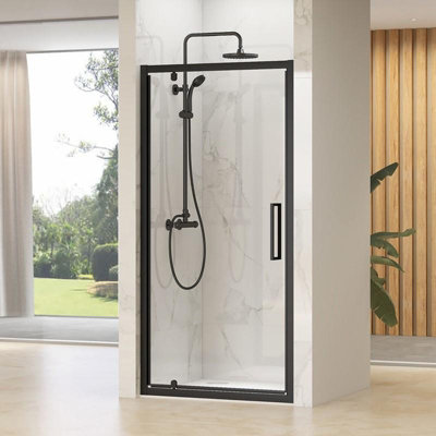 Synergy Designer Black Shower Door 760 x 760mm, Tray & Waste Set Pivot Hinge En-Suite Glass Price Comparisons | Compare The Build