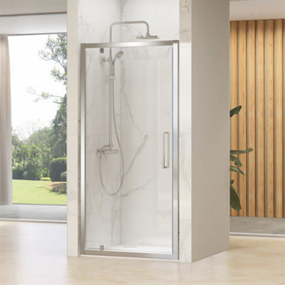 Synergy Designer Chrome Shower Door 700 x 700mm Tray & Waste Set Pivot Hinge En-Suite Glass Price Comparisons | Compare The Build