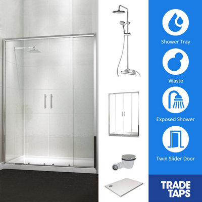 Synergy Designer Chrome Twin Slider Door 800 x 1400mm, Tray, Waste & Trisen Shower Set En-Suite Price Comparisons | Compare The Build