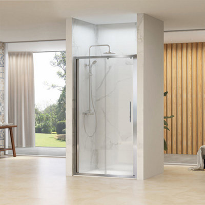 Synergy Designer Single Sliding Door Chrome Shower Door 800 x 1500mm, Tray & Waste Set Slider