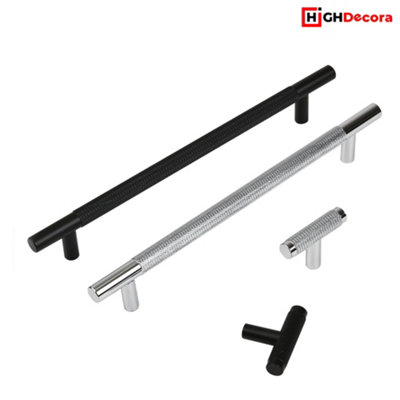 T Bar Kitchen Door Handles (Pack of 4, Black, L246mm-Hole Centre-192mm)