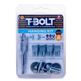 T-Bolt Plasterboard Fixing Picture Hanging Kit 4 Pack Holds up to 65kg per Fixing