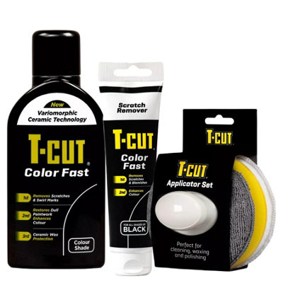 T-Cut Colour Fast Car Paint Restorer Polish Wax + Scratch Remover Set - Black