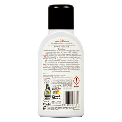 T-Cut Perfect Bumper & Trim Permanent Black Vinyl Restorer & Reviver 350ml x4 - 7