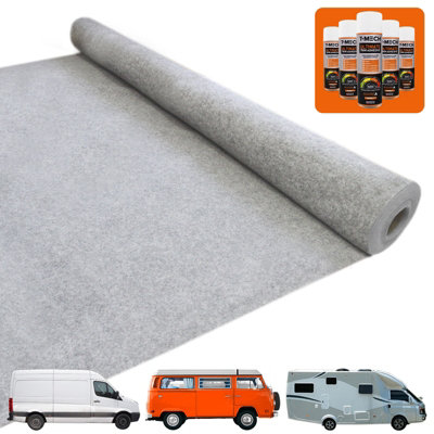 T-Mech Van Carpet Lining / Silver Grey & 5 Adhesive Cans