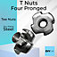 T Nuts Four Pronged Size: M4 x 8mm ( Pack of: 4 ) Tee Nuts Zinc Plated Steel Anchors Blind Nut Captive Inserts