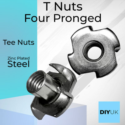 T Nuts Four Pronged Size: M6 x 12 mm ( Pack of: 100 ) Tee Nuts Zinc Plated Steel Anchors Blind Nut Captive Inserts