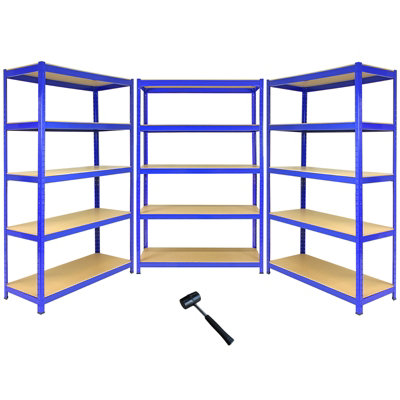 T-Rax Pack of 3 Garage Shelving Unit Extra Wide, 5 Tier Heavy Duty Rack for Storage Steel Utility Shelves, 360KG Per Shelf, Blue