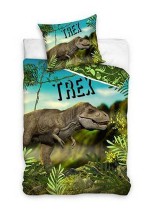 T-Rex 100% Cotton Single Duvet Cover and Pillowcase Set - European Size