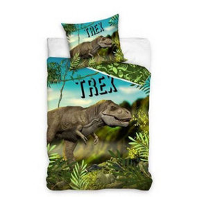 T-Rex 100% Cotton Single Duvet Cover and Pillowcase Set - European Size