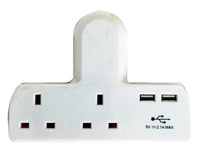 T-Shape 2-Way Socket Adaptor with USB Ports - 13A Fused Power Solution