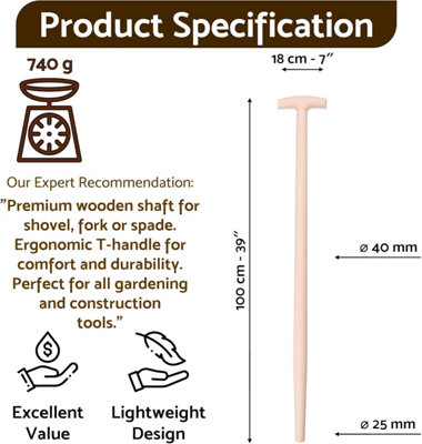 T Type Wooden Shaft Handle 100 cm / 39 in - Hardwood Replacement Handle ...