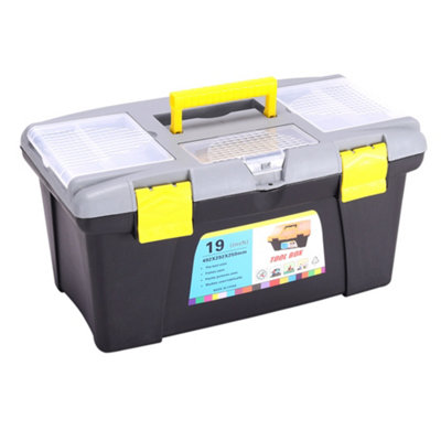 T19 Lockable Mobile Plastic Tool Chest Storage Box Organiser with Removable Tray