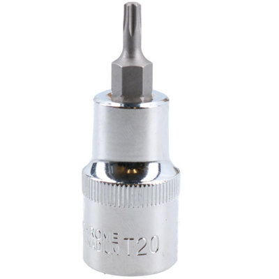 T20 Male Torx Bit Star Socket 1/2" Drive Standard Internal Chrome Vanadium Steel