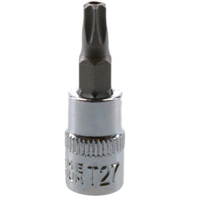 T27 1/4" Drive Tamper Proof Torx Star Bit 37mm Tamper Torx Chrome Vanadium Steel