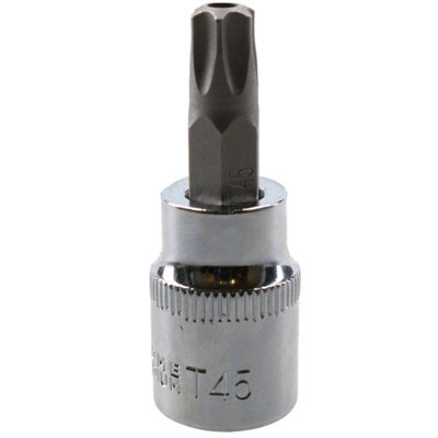 T45 3/8" Drive Tamper Proof Torx Star Bit 48mm Tamper Torx Chrome Vanadium Steel