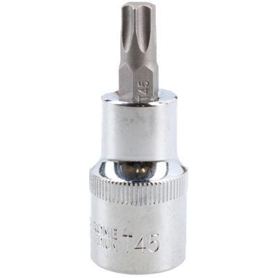 T45 Male Torx Bit Star Socket 1/2" Drive Standard Internal Chrome Vanadium Steel