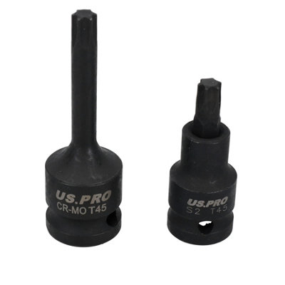 T45 Short (53mm) + Long (78mm) Impacted Torx Star Male Bits Sockets 1/2" Drive