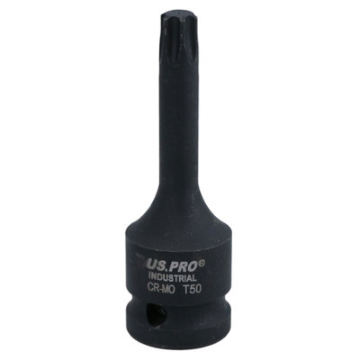 AB Tools 1/2" Drive T50 Extra Long Torx Impact Socket – 100mm Male Star Bit For Recessed Bolts, Chrome Vanadium Steel