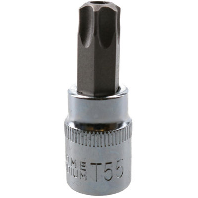 T55 3/8" Drive Tamper Proof Torx Star Bit 48mm Tamper Torx Chrome Vanadium Steel