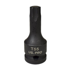 T55 x 60mm 1/2" Drive Short Impact Impacted Torx / Star Male Socket