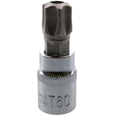 T60 3/8" Drive Tamper Proof Torx Star Bit 48mm Tamper Torx Chrome Vanadium Steel