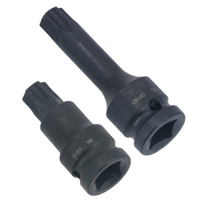 T60 Short (53mm) + Long (78mm) Impacted Torx Star Male Bits Sockets 1/2 ...
