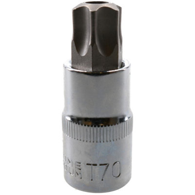 T70 1/2" Drive Tamper Proof Torx Star Bit 54mm Tamper Torx Chrome