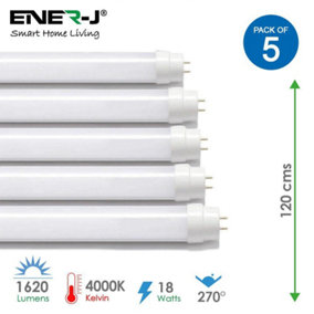T8 LED Nano Plastic Tube 120cms 18W 4000K (5 Pack)
