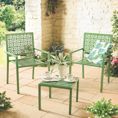 Table and Chair Set in Forest Green, Stackable Outdoor Furniture Bistro Set for Balconies & Gardens, 3-Piece