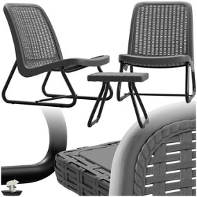 Table and Chairs Modica - Bistro set in a rattan look, weather & UV resistant - grey