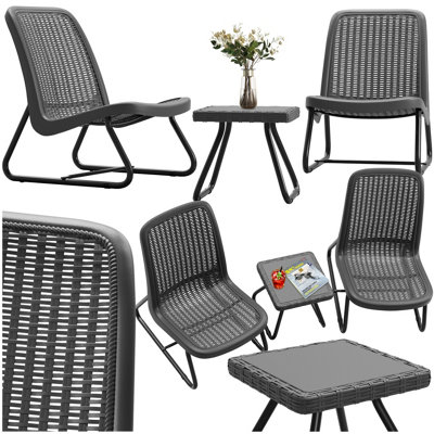 Table and Chairs Modica - seating group in rattan look - grey