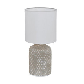 Table Desk Lamp Grey Patterned Ceramic Shade White Fabric Bulb E14 1x40W
