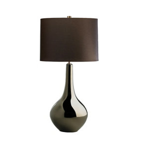 Table Lamp Brown Faux Silk Shade Gold Card Lining Bronze Metallic LED E27 60W