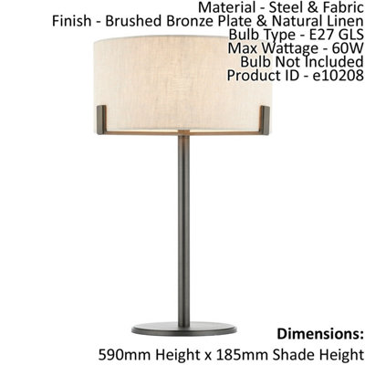 Table Lamp Brushed Bronze Plate Natural Linen 60W E27 GLS Base