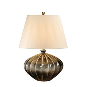 Table Lamp Ceramic Brown Black Speckled Glaze Cream Faux Silk Shade LED E27 60W