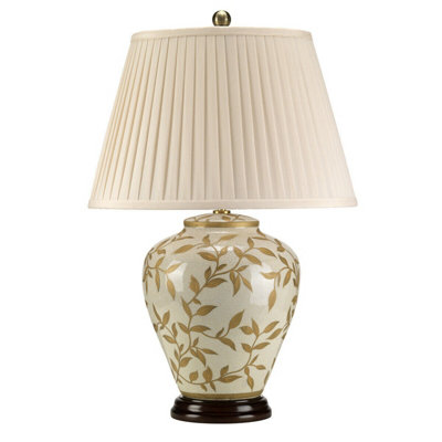 Table Lamp Chinese Brown Gold Cream Crackle Gaze Cream Pleated Shade LED E27 60W