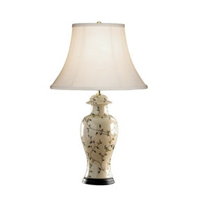 Table Lamp Chinese Gold Bird Pattern Cream Double Pleat Shade LED E27 60W
