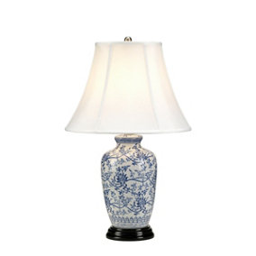 Table Lamp Chinese Porcelain Blue & White Wooden Base Blue LED E27 60W