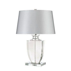 Table Lamp Clear Crystal Glass Flat Vase Silver Sheer Fabric Shade LED E27 60W