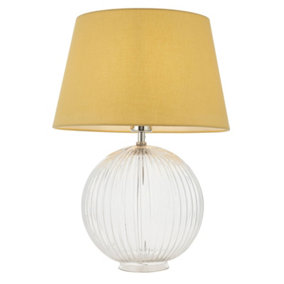 Table Lamp Clear Ribbed Glass & Yellow Cotton 40W E27 GLS Base & Shade