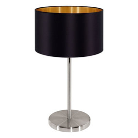 Table Lamp Colour Satin Nickel Steel Shade Black Gold Fabric Bulb E27 1x60W