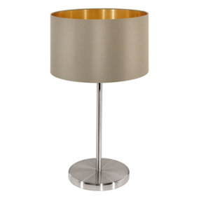 Table Lamp Colour Satin Nickel Steel Shade Taupe Gold Fabric Bulb E27 1x60W
