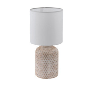 Table Lamp Cream White Patterned Ceramic Shade White Fabric Bulb E14 1x40W